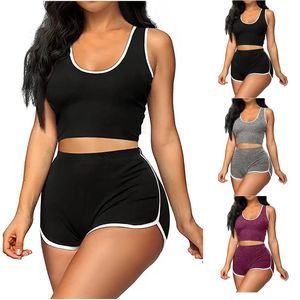 Kvinnors shorts 2-stycken träningskläder Solid Sports Suit 2021 Summer Nonbinding Vest Three Color Plus Size S-2XL