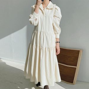 Spring Female Loose Casual Peter Pan Collar Solid Color Long Sleeve Minimalist Wide Hem A-Line Shirt Dress 8Q547 210510
