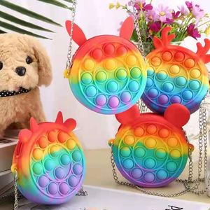 Dekompression Toy Bubble Toy Bag Silicone Rainbow Unicorn Shoulder Messenger Utsökt och Praktiskt med Rems