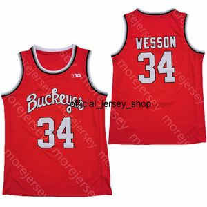 2020 Ohio State Buckeyes Koszykówka Jersey NCAA College 34 Kaleb Wesson Red Wszystkie Szyte i Hafty Rozmiar S-3XL