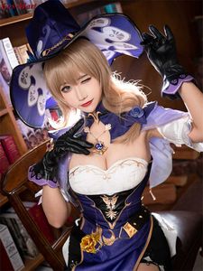 Hot Game Genshin Impact Lisa Cosplay Costume Fashion Purple Combat Uniform Dress Kvinnlig roll Spelkläder S-XL Ny stil Y0903