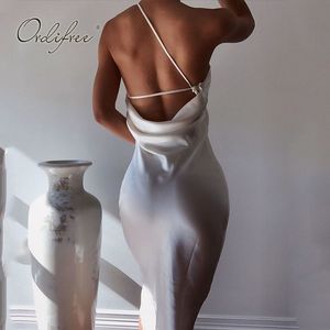 Lato Kobiety Sexy Slip Club Nosić Satin White Backless Party Dress 210415