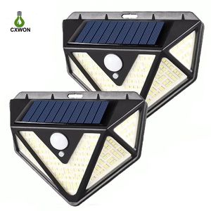 Outdoor Solar Lamps 166LED 1200LM Vägglampor IP65 Vattentät Ljusstyrning 270 graders Human Induktion Trädgårdslampa