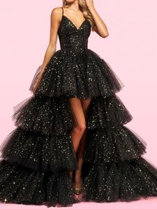 Sparkly Tulle High Low Afton Klänningar Tiered Skirt Puffy A Line Prom Party Wear Homecoming Graduation Special Occasion Grows Brithday Party Sweet Dress