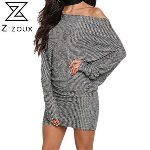 Frauen Kleid Batwing Sleeve Slash Neck Off Schulter ES Long Plus Size Vintage Sexy Frühling / Herbst 210513