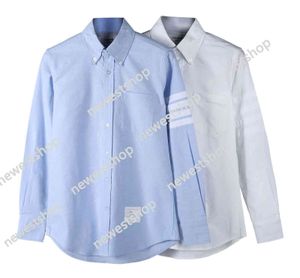 Brand Thom Tb Men Shirt Casual Cotton Striped Women Blouse Korean Design High Turn Down Collar