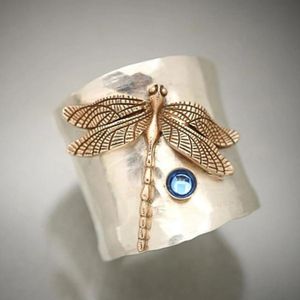 Кластерные кольца UILZ Design Dragonfly Maint Ring Натуральный лунный камень Прозрачный кварцевый синий кристалл для женщин свадебные украшения CRL229
