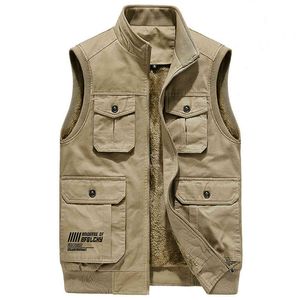 Inverno homens sem mangas jaqueta velo colete masculino unlowing quente muitos bolso tático casaco masculino outono peles waistcoat homens 210518