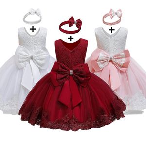Tjejklänningar Babyflickor Kläder År Födelsedag Klänning För Formell Party Ball Gown Big Bow Design Söt spädbarn Kids kläder