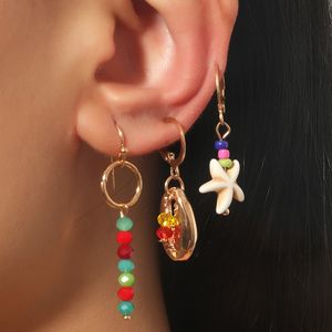 3 Pz/set Femminile Boho Multicolore In Rilievo di Cristallo Orecchini A Pendaglio Per Le Donne Ragazze di Modo Oro Conchiglia di Metallo Stelle Marine Ciondola L'orecchino