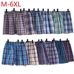 6 stücke Herren Unterwäsche Boxer Shorts Casual Baumwolle Schlaf Unterhosen Qualität Plaid Lose Komfortable Hombrear Gestreiften Pfeilhöschen H1214