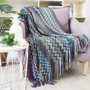 Bohemian Throw Blanket Sofa Cover Geometric Knitted Slipcover for Couch Multifunctional Boho Decorative Blanket Cobertor Home 211122