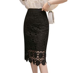 Koreanischer Sommer-Rückenschlitz, A-Linie-Wickelrock, hoher Taillen-Bleistiftrock für Frauen, elegante aushöhlende Blumen-Häkelspitze-Röcke für Damen X0428
