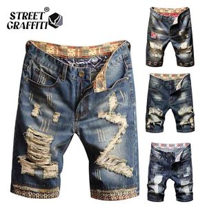 Primavera Verão Homens Denim Shorts Roupas Beach Rasgado Calças de Jeans Algodão Curto Negócios Casuais Homens Sociais 210713