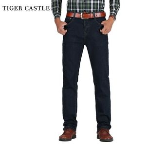 Тигр замок мужская высокая талия джинсы хлопок толстые классические растягивающие черные синие мужские джинсовые брюки пружины осень мужчин брюки 2111111