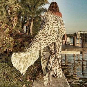 Damskie stroje kąpielowe 2021 Boho seksowne lampart szyfonowy garnitur Kosturowa kombinezon Plus Size Summer Long Beach Wear Kimono dla kobiet osłony kostiumu kąpielowego A