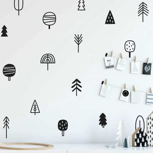 Cute Woodland Pine Tree Wall Decals Nursery Art Decor Forest Vinyl Wall Stickers Kids Bedroom Natural Decoration 210705