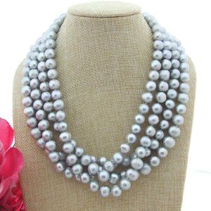 YﾷYING Collana girocollo con perle d'acqua dolce rotonde grigie da 20 pollici a 4 fili da 11 mm