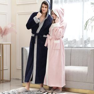 Indumenti da notte da donna Coppia Flanella Robe Inverno Caldo Donna Addensare Lungo Kimono Abito da bagno Indumenti da notte sexy Casual con cappuccio Home Dressing