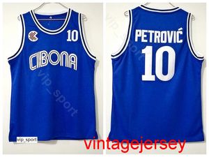 Cibona Zagreb College Drazen Petrovic Trikot 10 Herren Teamfarbe Blau Universität Petrovic Basketballtrikot Uniform Atmungsaktiv Gute Qualität Größe S-XXL