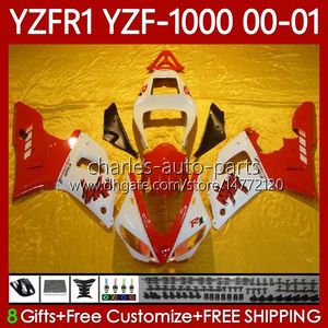 Fairings de OEM para Yamaha YZF-R1 YZF1000 YZF R1 1000 CC YZFR1 00 01 02 03 Bodywork 83No.110 YZF R1 1000CC 2000 2001 2002 2003 YZF-1000 00-03 Motocicleta Kit de corpo branco vermelho