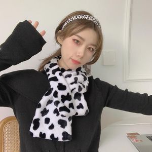 Scarves Cute Winter Furry Thickening Scarf Warm Plush Student Kawaii Black White Cow Spotted Cross Bib For Girls