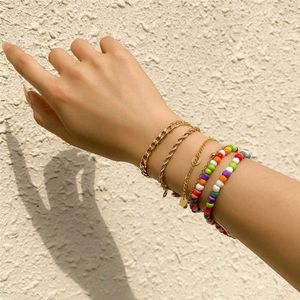 Boho Rainbow Color Beads Charm Bracelet Hand Multilayer Twist Chain Bracciali y2k Gioielli per donne Regalo estetico Nuovo