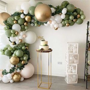 152 PCS Abacate Balloons Verdes Garland Kit Kit Retro Verde Chorme Gold Latex Globos Aniversário Valentine Party Decors 210626