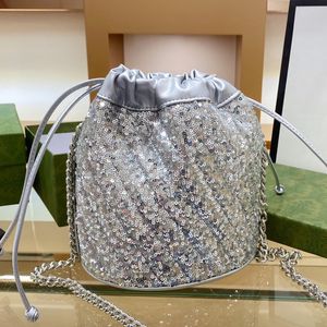 Sequins Bucket Bag Drawstring Crossbody Bags Shoulder Wallet Small Handbag Genuine Leather Silver Logo Gift Box High Quality
