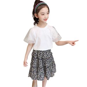 女の子のための服tシャツの花のスカート服子供夏の子供たちのトラックスーツ6 8 10 12 14 210528