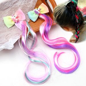Cute Children's Hair Accessories Vintage Colorful Wig Braids Hairpin Girls Bow Hairpin Clip Hair Jewelry for Party