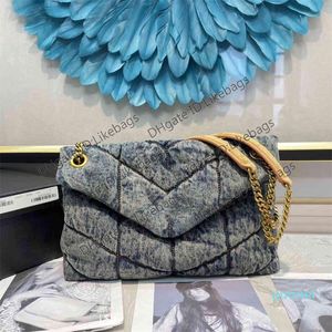 2021 LOULOU Puffer Denim Flap Bag Luxury Designer Women Totes Handbag Purse Frosted Cowboy Shoulder Bags Crossbody Clutch Gold Chain 8898