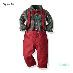 Wholesale toddlers christmas outfits boys resale online - Top and Top Toddler Boys Clothing Set Autumn Winter Children Formal Shirt Tops Suspender Pants Suit Kids Christmas Outfits