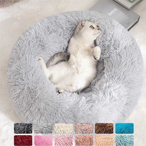 Letto per gatti Rotondo Peluche Pet per s Cani Ciambella Nido per dormire profondo Morbido caldo Kitten Cave Puppy Kennel Sofa Accessori 211006