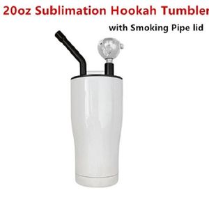 Sublimação Hookah Tumbler com fumo Tubo Tampa 20oz Curved Curved Caneca de Aço Inoxidável Caneca Dupla Parede Vácuo Curvando Tumbler Acessório de Fumo DIY