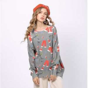 Mulheres Natal impressão pulôver camisola casual o-pescoço batwing manga macio kintted tops fêmea puls tamanho roupas para senhoras outono 210412