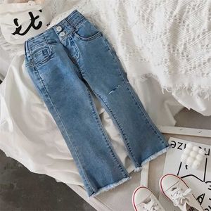 Sonbahar Varış Kızlar Moda Denim Kot Çocuk Kore Tasarım Pantolon 211102