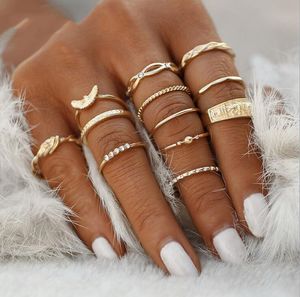12 pc/set Fashion Charm Gold Color Midi Finger Ring Set for Women Girl Vintage Boho Knuckle Party Rings Punk Jewelry Gift