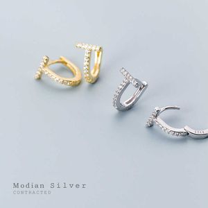 Bröllop Förlovningsdeklaration Smycken Mode Äkta 925 Sterling Silver Luxury T-Shape Zircon Hoop Örhängen för kvinnor 210707
