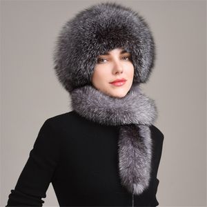 Women's Real Fox Full Fur Hat Winter Warm Shapka Ushanka Cap Whole Pelt Russian w Neck Scarf