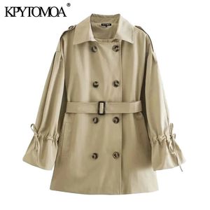 Women Fashion With Belt Double Breasted Trench Coat Vintage Long Sleeve Drawstring Female Outerwear Chic Overcoat 210416