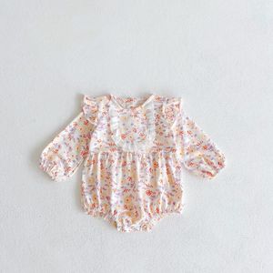 INS Newborn romper cute Spring/fall 2021 Baby girl floral lace long sleeve triangle one-piece climbing suit infant flower jumpsuits S1546