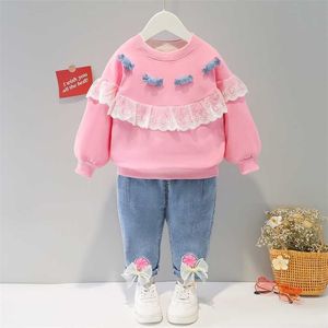 Roupas de meninas Babi Outono Mola Moda Estilo Algodão Material Bebê Roupas 3 anos de idade 2 Crianças Terno 211224