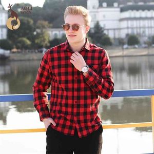 Neue Mode-Design männer Casual Shirt Schwarz Und Rot Plaid Druck Lose Bequem Für Männliche Kleidung Größe M-5Xl 210410