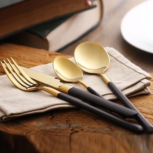 Black Dinnerware Golden Cutlery Set Stainless Steel Hand Polish Dinner Spoon Fork Knife Tableware Gold Flatware