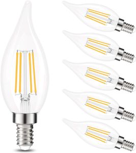 LED-Kerzenlampe, 2/4/6 W, dimmbar, Kronleuchter-Glühbirnen (entspricht 40 W), C35 Vintage-Glühbirne, Flammenspitze, 360-Grad-Abstrahlwinkel