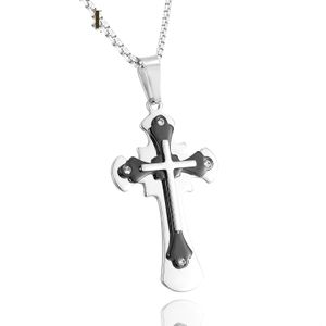 Preto de aço inoxidável crucifixo colar pingente religioso jesus cruz para homens com chain masculino jóias presente