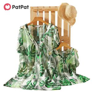 Arrival Leaf Print Short Sleeves Cover Up for Mommy and Me 210528
