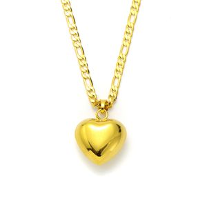 Ciondolo a cuore smaltato da donna in oro giallo massiccio 14k GF Collana a catena a maglia Figaro italiana 600 * 3 mm