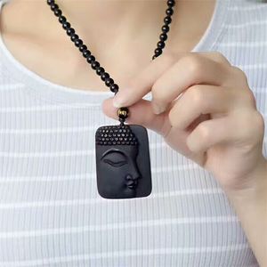 Obsidian Buddha head beads necklace sweater chain man for both men and women